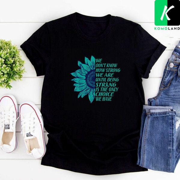 

strong teal ribbon sunflower ovarian cancer survivor gift t-shirt, White;black