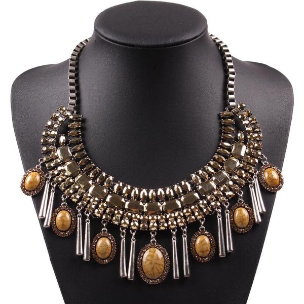 

pendant necklaces 2021 autumn design fashion elegant crystal rhinestone stone chunky statement necklace for women jewelry wholesale, Silver