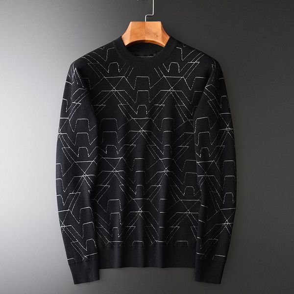 

men's sweaters wool sweater men luxury geometric jacquard round collar male autumn and winter slim man plus size 4xl, White;black