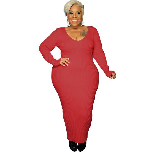 

plus size dresses sylph long sleeve maxi for women 2021 women' s clothing bodycon dress solid knitting v-neck vestidos, Black