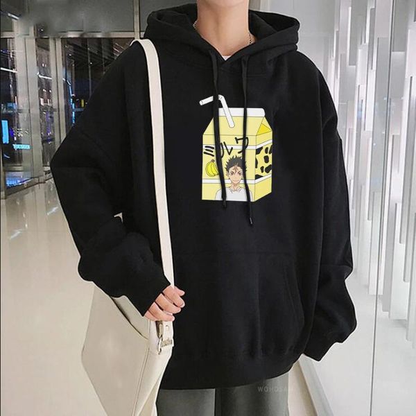 

men's hoodies & sweatshirts japanese anime haikyuu yu nishinoya print hoodie men women harajuku manga volleyball junior fashion streets, Black