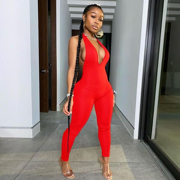 

women's jumpsuits & rompers halter backless jumpsuit trousers long pants bodycon elegant 2021 summer women fitness clothes party street, Black;white