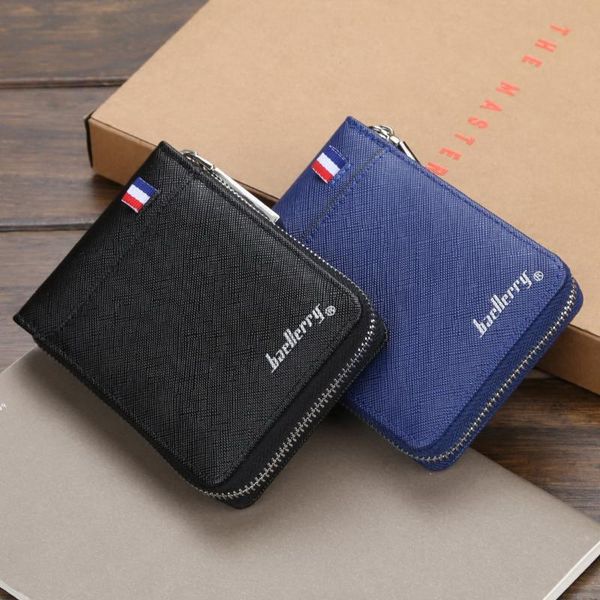 

wallets 2021 wallet men's short small multifunctional hand card holder pu business zipper purse fashion high-quality casual, Red;black