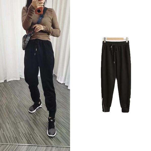 

women's pants & capris 2021 autumn casual slimming sport foot zipper design guard, Black;white