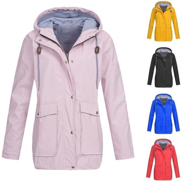 

women's trench coats large size waterproof sunscreen six color eight yards fashion casual solid loose windbreaker al423, Tan;black