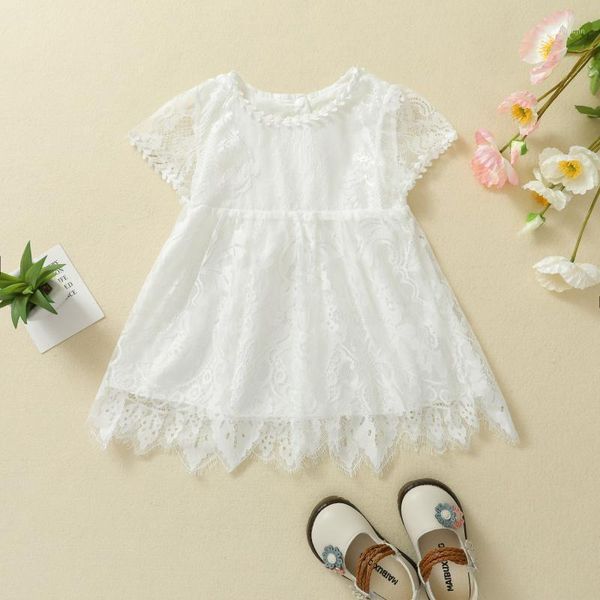 

girl's dresses baby girls summer dress floral embroidery irregular short sleeve o-neck lace princess party birthday bridesmaid, Red;yellow