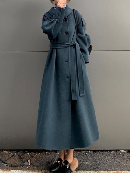 

women's wool & blends hepburn style double-sided cashmere coat 2021 autumn winter woolen korean high-end loose, Black