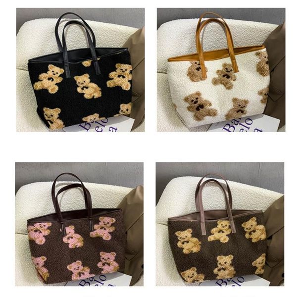 

evening bags j60d large capacity cute bear printed women lamb like fabrics shoulder bag tote handbag shopping