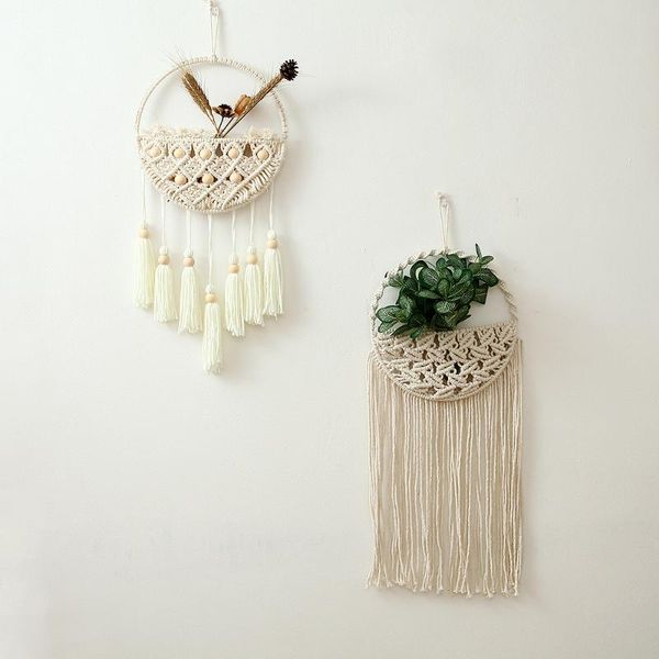 

tapestries hand-woven tapestry circle net bag dried flower wall decoration room decor macrame hang on the