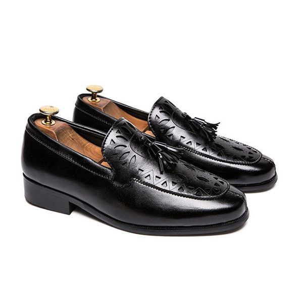 

dress shoes carved leather men's tassel business wedding pedal, Black