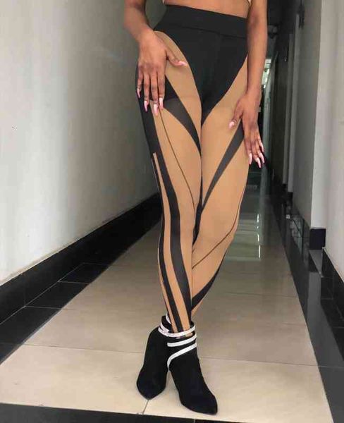 

women summer fashion black patchwork mesh trousers slim stretch skinny streetwear female leggings, Black;white