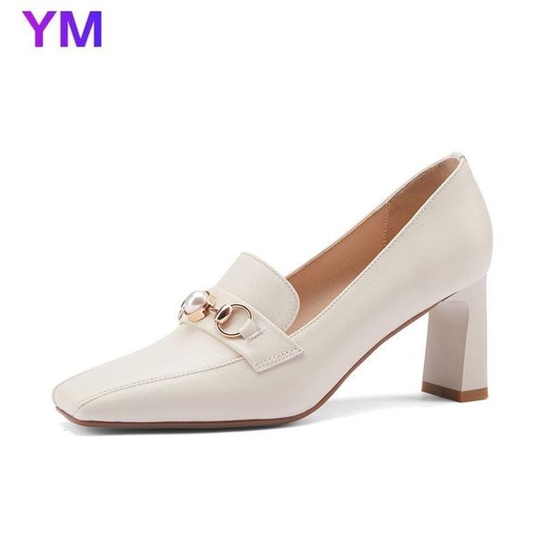 

spring high heels pumps shoes 2021 elegance square toe office dress lady leather heel zapatos de mujer plataforma 39, Black