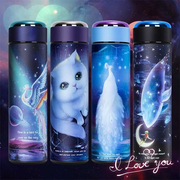 500 мл Нержавеющая сталь Thermos Starry Cat Business Вакуумная Колба Бутылка Вода Женщина Студент Пару Кубок Кружка 211109