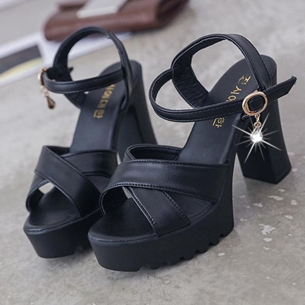 

dress shoes 2021 woman platform party sandals high heels women fish mouth wedges buckle slope, Black