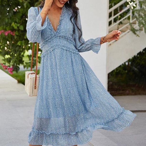 

casual dresses dress women's summer style little leopard print ruffled lace v-neck lantern sleeve beach robe femme, Black;gray