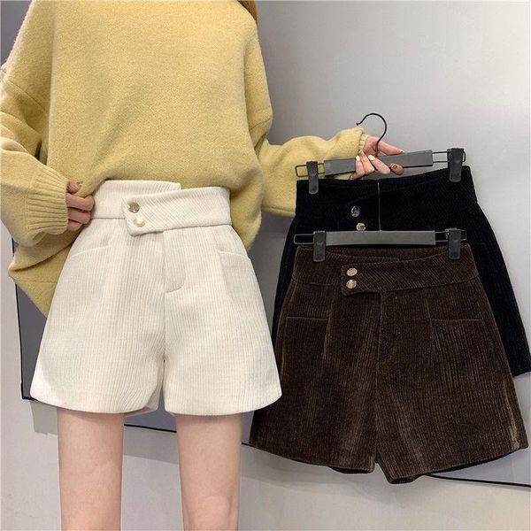 

women's shorts women 2021 autumn winter high waist corduroy female casual loose fashion ladies button all-match z471, White;black