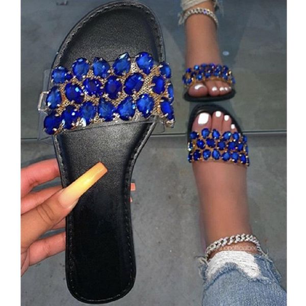 

slippers women transparent flat sandals summer beach ladies shoes rhinestone open toe outdoor slides female flip flops, Black