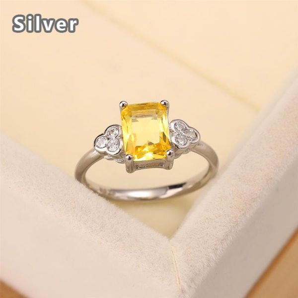 

cluster rings european and american fashion s925 sterling silver z ring zircon lucky square crystal jewelry lady gift, Golden;silver