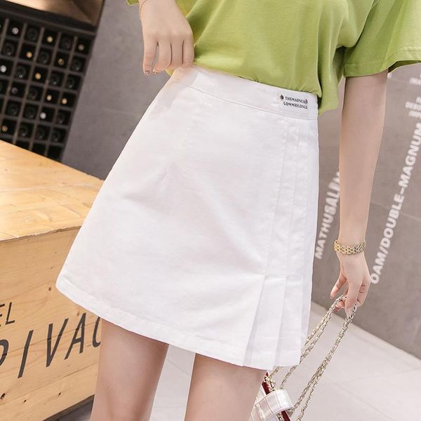 

skirts white denim skirt 2021 summer irregular pleated fashion 155cm small, Black