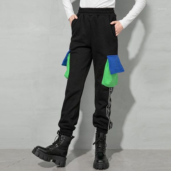 

spring 2021 personalized harem pants fashion street contrast large pocket splicing casual i6hk, Black;white