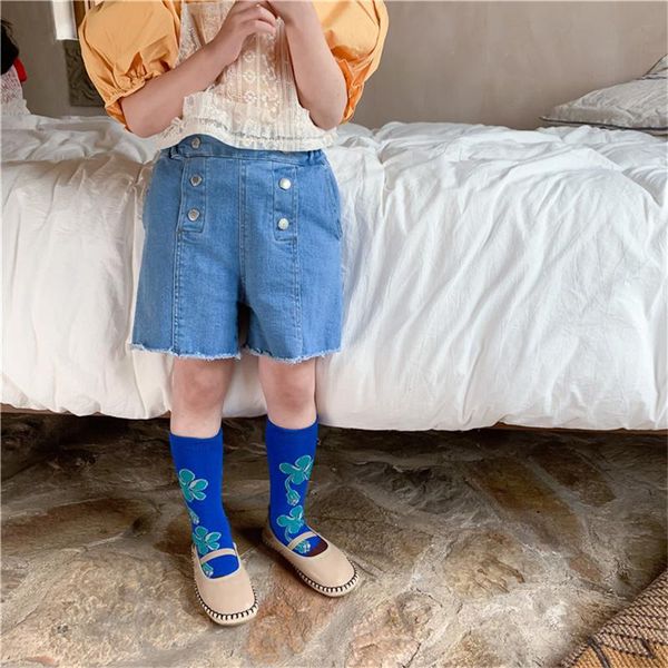 

summer 2021 fashion girls high waist stretch denim shorts children casual all-match clothes, Black