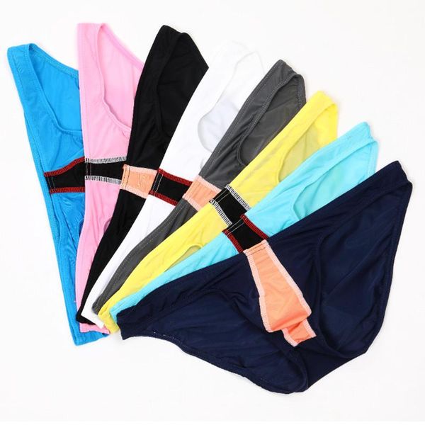 

underpants gay men's underwear u-convex thin ice silk low-waist briefs love bottoms seamless, Black;white