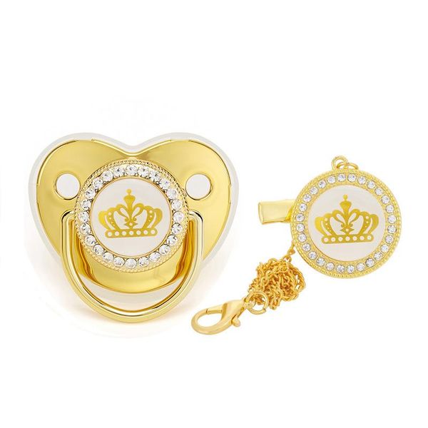 

pacifiers# crown baby pacifier with holder chain silicone bling infant nipple bpa soother dummy