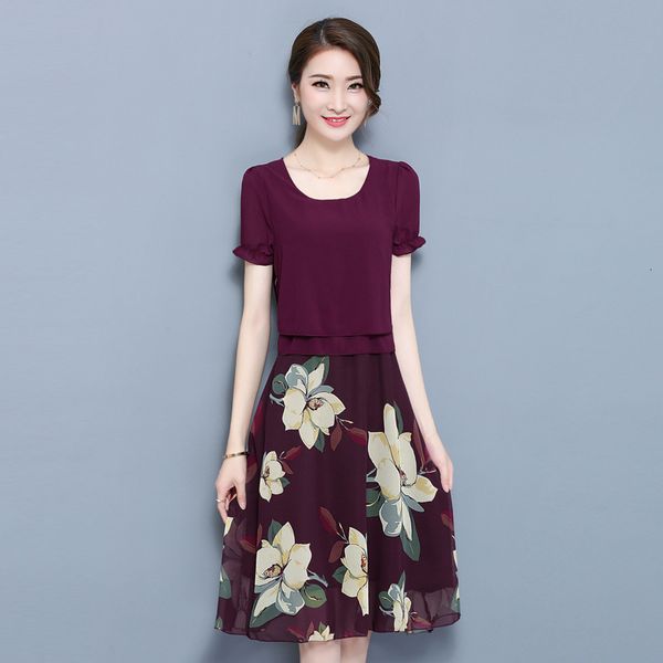 

dresses chiffon dress women's summer new korean slim temperament short sleeve small fresh printed long skirt, Black;gray