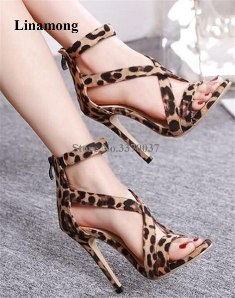 

women suede leopard stiletto heel gladiator sandals back zipper-up straps cross high party dress heels shoes, Black
