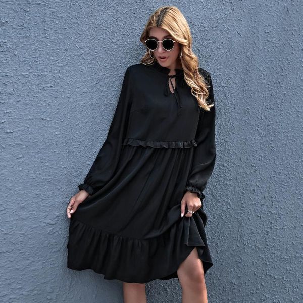 

autumn / winter o-neck long sleeve black dresses for women party casual, Black;gray