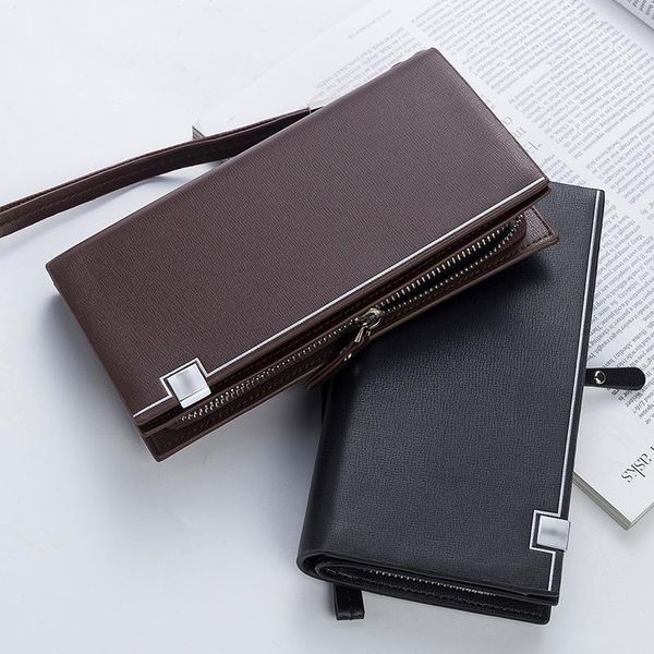 

wallets long purse men's wallet male casual simple fashion clutch leather with zipper phone bag & soft cards holder, Red;black