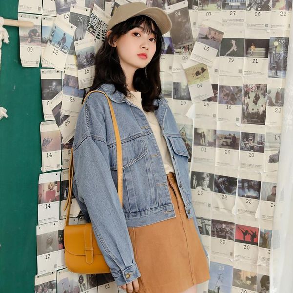 

women's jackets denim jacket ladies clothing pocket korean spring and autumn 2021 solid casual, Black;brown