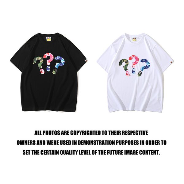 

2021 spring and summer new short sleeve printed men's and women's short sleeve fashion camouflage three color question mark t-shir, White