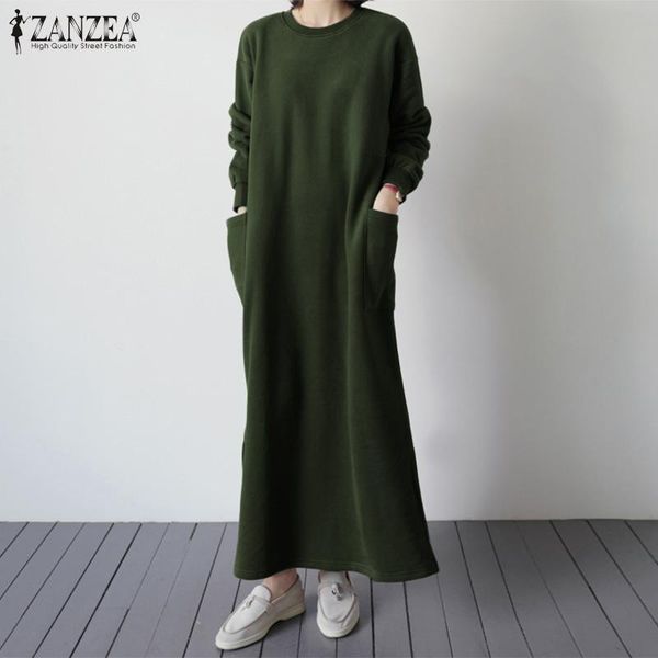 

casual dresses oversized maxi for women zanzea spring loose sweatshirt pockets vestidos 2021 female side fork sundress 5xl robe, Black;gray