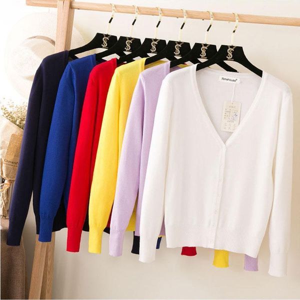 

women's knits & tees multicolor knitted cardigans women spring autumn cardigan sweater casual long sleeve solid coat woman clothes1, White