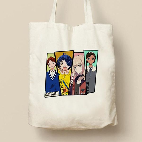 

storage bags kawaii shopping bag wonder egg priority ai ohto printing anime white handbag tote female harajuku shoulder canvas