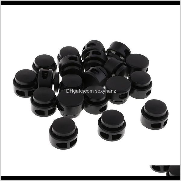 Nozioni di cucito Strumenti Abbigliamento Drop Delivery 2021 20Pcs Dstring Toggle Springstop Round Double Hole Cord Lock Foro nero Diametro 10Mm L7Vkq