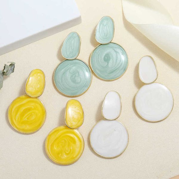 

korean earrings fashion for women matte candy color geometric drop dangle girls trendy party 2021 jewelry presents, Golden