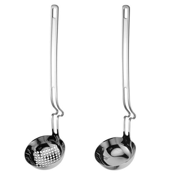 

colanders & strainers 2021 stainless steel draining spoons long handle bending pot wall hanging soup spoon colander kitchen cooking tools