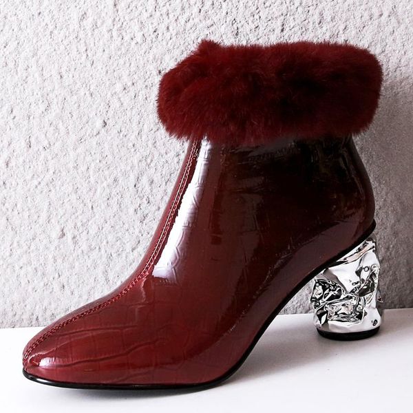 

boots plus size 34-42 women's genuine leather gradient color winter ankle crystal heel female comfortable short booties shoes, Black