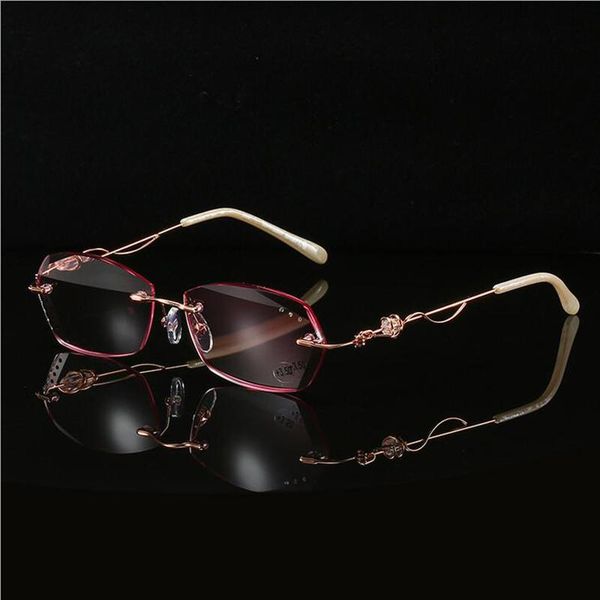 

sunglasses 2021 arrive women diamond cut anti blue ray reading glasses metal frameless fashion pink lens r2101 +100--+350, White;black