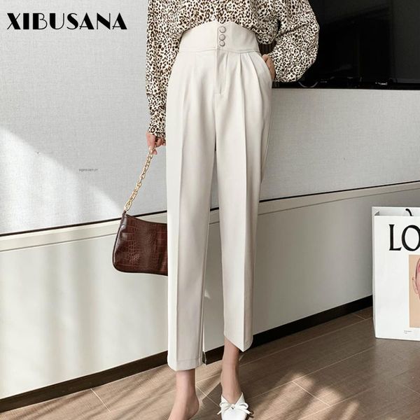 

women's pants & capris office ladies harem 2021 spring autumn high waist women suit pant casual female long trousers spilt straight pan, Black;white