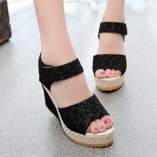 

sandals cancer summer slope heel fisherman's shoes women's straw 1pz0, Black