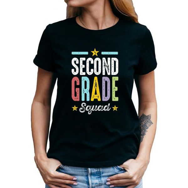 

women's t-shirt second grade squad women short sleeve o-neck summer teacher team graphic tees camisetas de mujer roupas femeninas, White