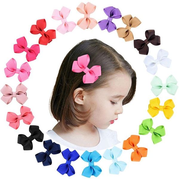 

girls 2.4 inch ribbon bows barrettes hair clip safe all wrapped solid hairpin kids hair accessories beautiful huilin, Slivery;white