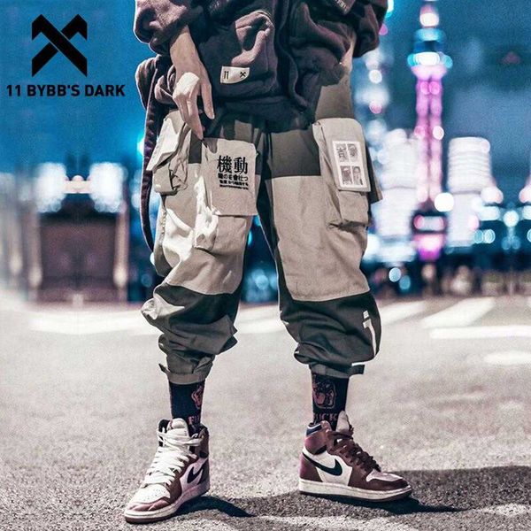 

11 bybb's dark patchwork pockets cargo pants men harajuku hip hop sweatpant male joggers track trousers streetwear techwear 210930, Black