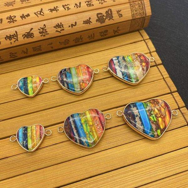 

charms natural stone pendant rainbow color turquoise heart-shaped metal edging can be diy making fashion decoration necklace wholesale, Bronze;silver