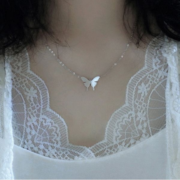 

cute butterfly necklace 925 sterling silver simple choker animal pendant for women engagement fine jewelry nk015