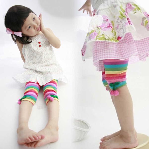 

summer 2 3 4 5 6 7 8 9 10 years cute baby child clothing colorful rainbow knee kids girl striped calf-length leggings 210529, Blue