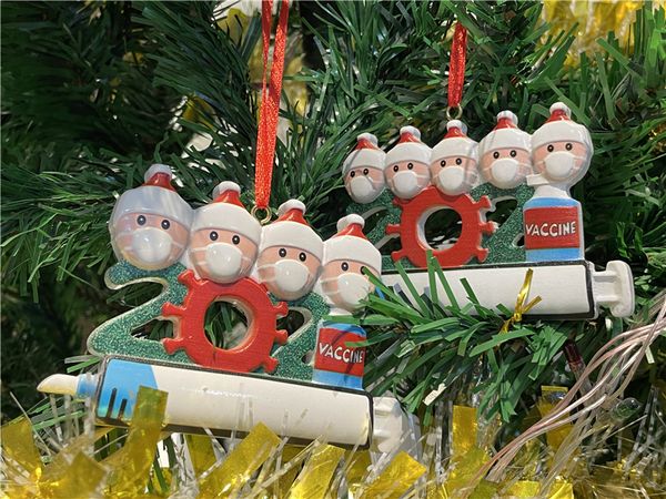 2021 Decorazioni natalizie Ornamenti di quarantena Nome fai-da-te Scrivibile Decorazioni rigide Accessori per ciondoli di Babbo Natale con corda in resina Trasporto aereo DISPONIBILE